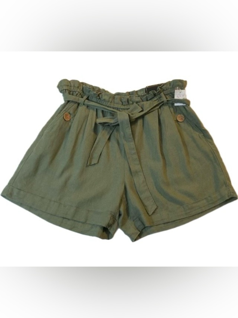 NWT Maurices Olive Green High Waist Paperbag Shorts with Tie Sz Med Cruise Beach